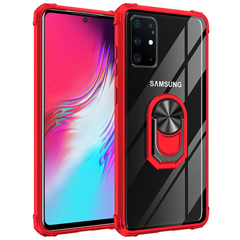 Silikon Hülle Handyhülle und Kunststoff Schutzhülle Hartschalen Tasche mit Magnetisch Fingerring Ständer MQ2 für Samsung Galaxy S20 Plus 5G Rot