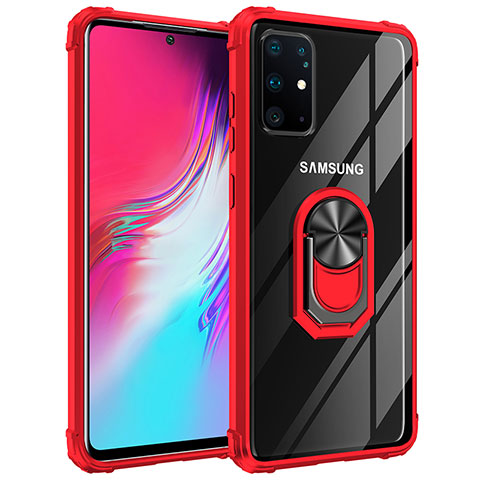 Silikon Hülle Handyhülle und Kunststoff Schutzhülle Hartschalen Tasche mit Magnetisch Fingerring Ständer MQ2 für Samsung Galaxy S20 Plus Rot
