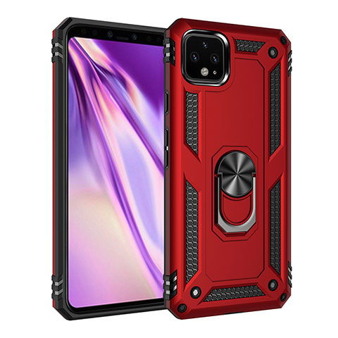 Silikon Hülle Handyhülle und Kunststoff Schutzhülle Hartschalen Tasche mit Magnetisch Fingerring Ständer MQ3 für Google Pixel 4 XL Rot