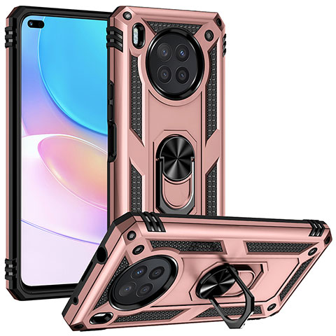 Silikon Hülle Handyhülle und Kunststoff Schutzhülle Hartschalen Tasche mit Magnetisch Fingerring Ständer MQ3 für Huawei Honor 50 Lite Rosegold