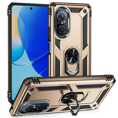 Silikon Hülle Handyhülle und Kunststoff Schutzhülle Hartschalen Tasche mit Magnetisch Fingerring Ständer MQ3 für Huawei Honor 50 SE 5G Gold