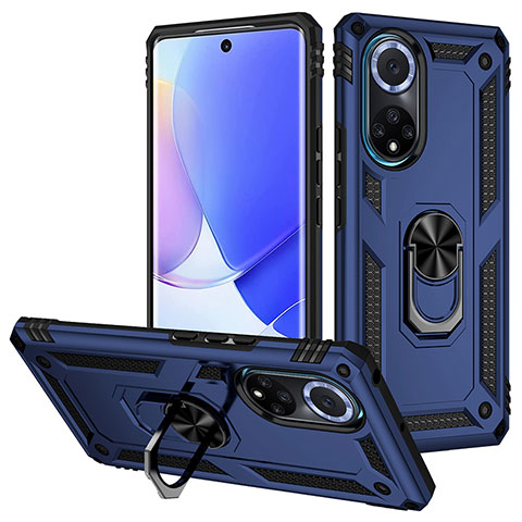 Silikon Hülle Handyhülle und Kunststoff Schutzhülle Hartschalen Tasche mit Magnetisch Fingerring Ständer MQ3 für Huawei Nova 9 Blau