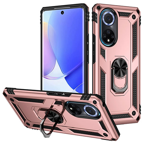 Silikon Hülle Handyhülle und Kunststoff Schutzhülle Hartschalen Tasche mit Magnetisch Fingerring Ständer MQ3 für Huawei Nova 9 Rosegold