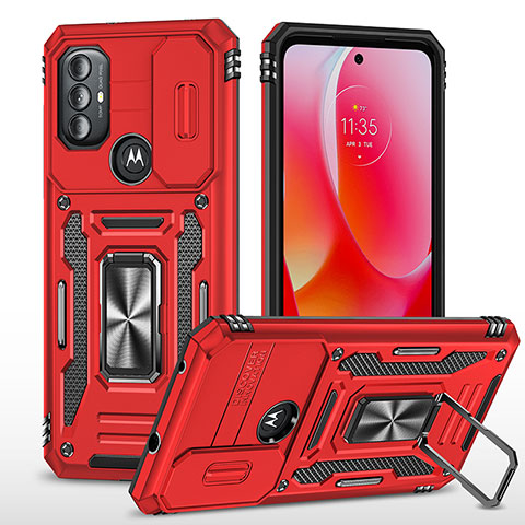 Silikon Hülle Handyhülle und Kunststoff Schutzhülle Hartschalen Tasche mit Magnetisch Fingerring Ständer MQ3 für Motorola Moto G Play (2023) Rot