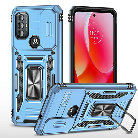 Silikon Hülle Handyhülle und Kunststoff Schutzhülle Hartschalen Tasche mit Magnetisch Fingerring Ständer MQ3 für Motorola Moto G Play Gen 2 Hellblau