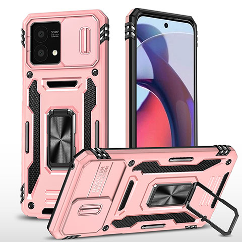 Silikon Hülle Handyhülle und Kunststoff Schutzhülle Hartschalen Tasche mit Magnetisch Fingerring Ständer MQ3 für Motorola Moto G Stylus (2023) 4G Rosegold