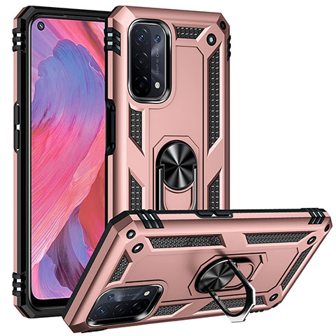 Silikon Hülle Handyhülle und Kunststoff Schutzhülle Hartschalen Tasche mit Magnetisch Fingerring Ständer MQ3 für OnePlus Nord N200 5G Rosegold