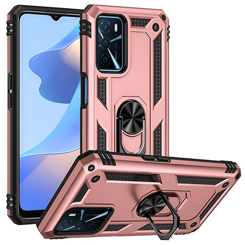 Silikon Hülle Handyhülle und Kunststoff Schutzhülle Hartschalen Tasche mit Magnetisch Fingerring Ständer MQ3 für Oppo A16 Rosegold