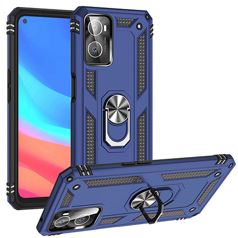 Silikon Hülle Handyhülle und Kunststoff Schutzhülle Hartschalen Tasche mit Magnetisch Fingerring Ständer MQ3 für Oppo A36 Blau