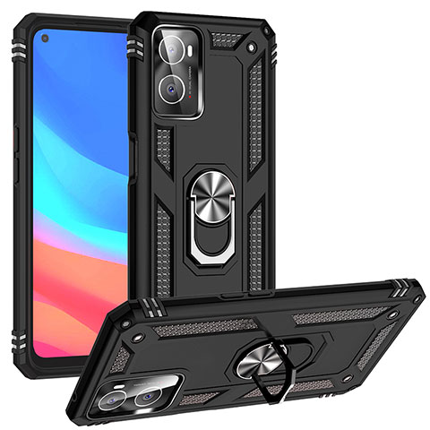 Silikon Hülle Handyhülle und Kunststoff Schutzhülle Hartschalen Tasche mit Magnetisch Fingerring Ständer MQ3 für Oppo A36 Schwarz