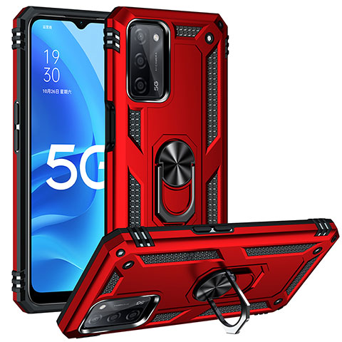 Silikon Hülle Handyhülle und Kunststoff Schutzhülle Hartschalen Tasche mit Magnetisch Fingerring Ständer MQ3 für Oppo A53s 5G Rot