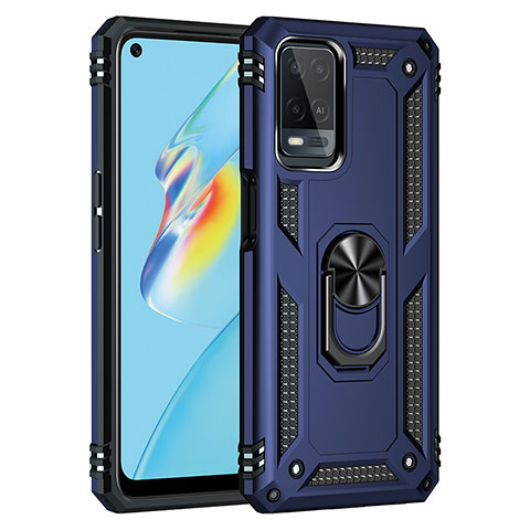 Silikon Hülle Handyhülle und Kunststoff Schutzhülle Hartschalen Tasche mit Magnetisch Fingerring Ständer MQ3 für Oppo A54 4G Blau