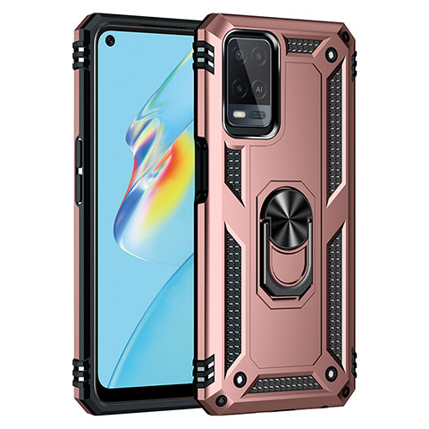 Silikon Hülle Handyhülle und Kunststoff Schutzhülle Hartschalen Tasche mit Magnetisch Fingerring Ständer MQ3 für Oppo A54 4G Rosegold