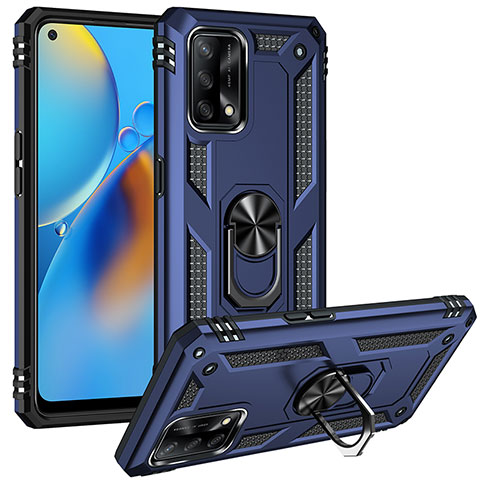 Silikon Hülle Handyhülle und Kunststoff Schutzhülle Hartschalen Tasche mit Magnetisch Fingerring Ständer MQ3 für Oppo A74 4G Blau