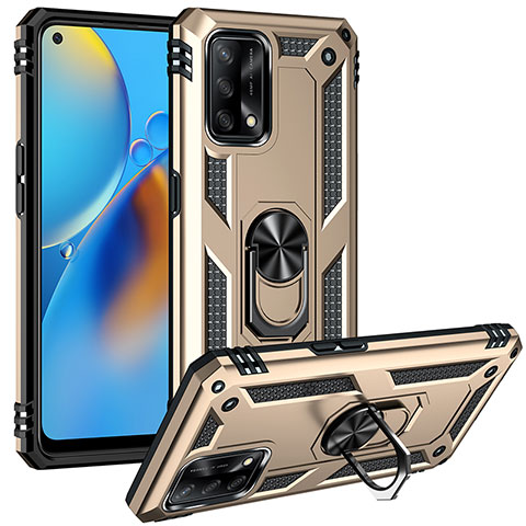 Silikon Hülle Handyhülle und Kunststoff Schutzhülle Hartschalen Tasche mit Magnetisch Fingerring Ständer MQ3 für Oppo A74 4G Gold