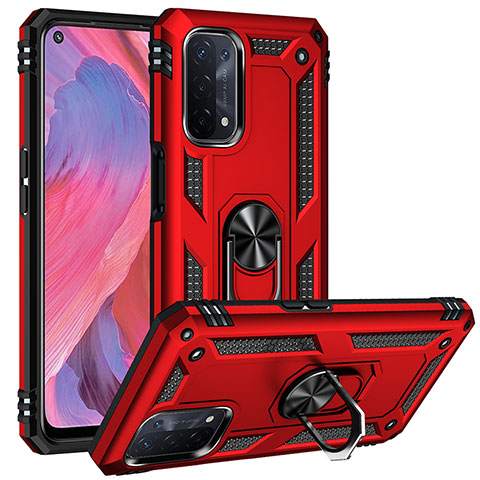 Silikon Hülle Handyhülle und Kunststoff Schutzhülle Hartschalen Tasche mit Magnetisch Fingerring Ständer MQ3 für Oppo A74 5G Rot