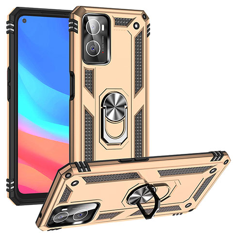 Silikon Hülle Handyhülle und Kunststoff Schutzhülle Hartschalen Tasche mit Magnetisch Fingerring Ständer MQ3 für Oppo A76 Gold