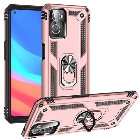 Silikon Hülle Handyhülle und Kunststoff Schutzhülle Hartschalen Tasche mit Magnetisch Fingerring Ständer MQ3 für Oppo A76 Rosegold