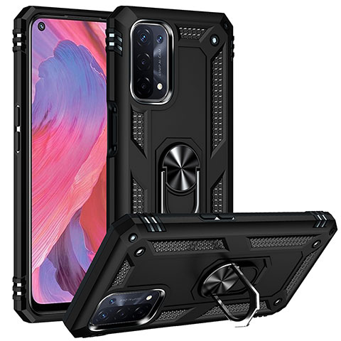 Silikon Hülle Handyhülle und Kunststoff Schutzhülle Hartschalen Tasche mit Magnetisch Fingerring Ständer MQ3 für Oppo A93 5G Schwarz