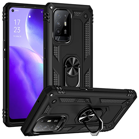 Silikon Hülle Handyhülle und Kunststoff Schutzhülle Hartschalen Tasche mit Magnetisch Fingerring Ständer MQ3 für Oppo A94 5G Schwarz