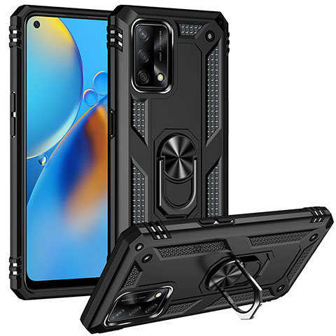 Silikon Hülle Handyhülle und Kunststoff Schutzhülle Hartschalen Tasche mit Magnetisch Fingerring Ständer MQ3 für Oppo A95 4G Schwarz