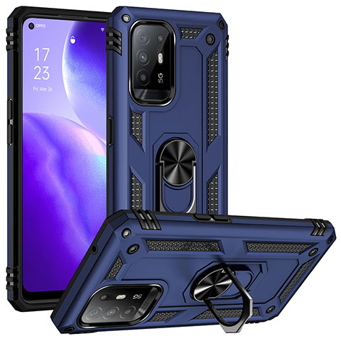 Silikon Hülle Handyhülle und Kunststoff Schutzhülle Hartschalen Tasche mit Magnetisch Fingerring Ständer MQ3 für Oppo A95 5G Blau