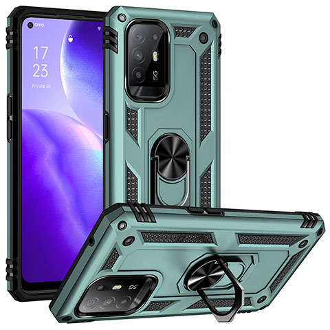 Silikon Hülle Handyhülle und Kunststoff Schutzhülle Hartschalen Tasche mit Magnetisch Fingerring Ständer MQ3 für Oppo F19 Pro+ Plus 5G Grün