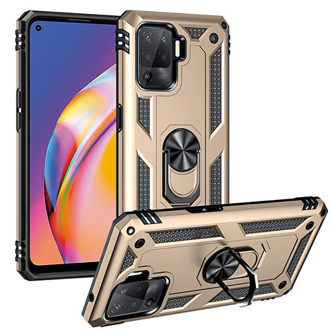 Silikon Hülle Handyhülle und Kunststoff Schutzhülle Hartschalen Tasche mit Magnetisch Fingerring Ständer MQ3 für Oppo Reno5 F Gold