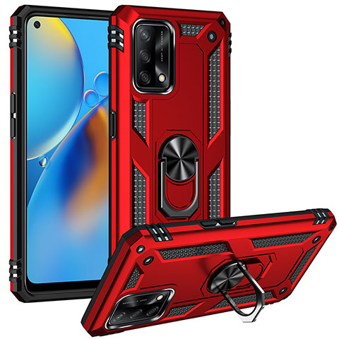 Silikon Hülle Handyhülle und Kunststoff Schutzhülle Hartschalen Tasche mit Magnetisch Fingerring Ständer MQ3 für Oppo Reno6 Lite Rot