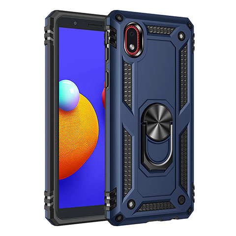 Silikon Hülle Handyhülle und Kunststoff Schutzhülle Hartschalen Tasche mit Magnetisch Fingerring Ständer MQ3 für Samsung Galaxy A01 Core Blau