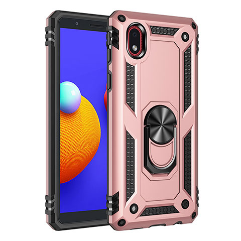 Silikon Hülle Handyhülle und Kunststoff Schutzhülle Hartschalen Tasche mit Magnetisch Fingerring Ständer MQ3 für Samsung Galaxy A01 Core Rosegold