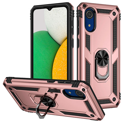 Silikon Hülle Handyhülle und Kunststoff Schutzhülle Hartschalen Tasche mit Magnetisch Fingerring Ständer MQ3 für Samsung Galaxy A03 Core Rosegold