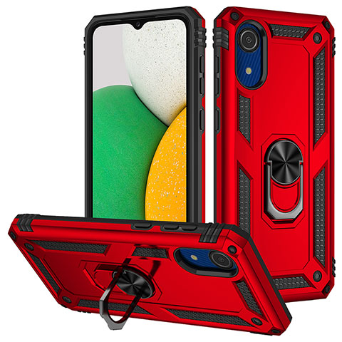 Silikon Hülle Handyhülle und Kunststoff Schutzhülle Hartschalen Tasche mit Magnetisch Fingerring Ständer MQ3 für Samsung Galaxy A03 Core Rot