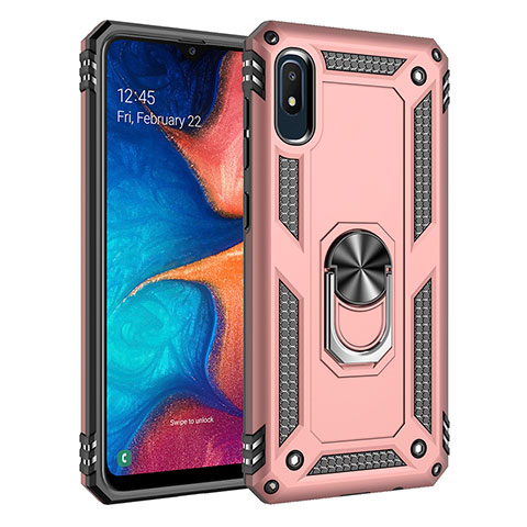 Silikon Hülle Handyhülle und Kunststoff Schutzhülle Hartschalen Tasche mit Magnetisch Fingerring Ständer MQ3 für Samsung Galaxy A10e Rosegold