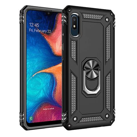 Silikon Hülle Handyhülle und Kunststoff Schutzhülle Hartschalen Tasche mit Magnetisch Fingerring Ständer MQ3 für Samsung Galaxy A10e Schwarz