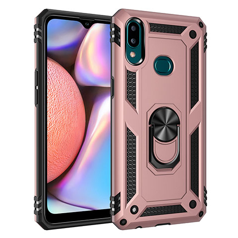 Silikon Hülle Handyhülle und Kunststoff Schutzhülle Hartschalen Tasche mit Magnetisch Fingerring Ständer MQ3 für Samsung Galaxy A10s Rosegold