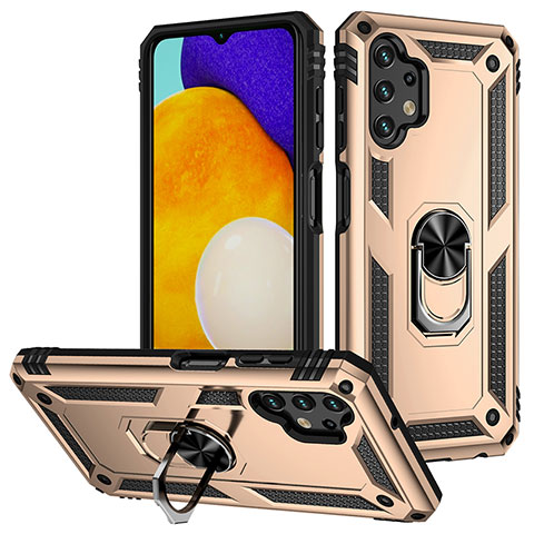 Silikon Hülle Handyhülle und Kunststoff Schutzhülle Hartschalen Tasche mit Magnetisch Fingerring Ständer MQ3 für Samsung Galaxy A13 4G Gold