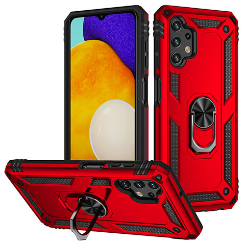 Silikon Hülle Handyhülle und Kunststoff Schutzhülle Hartschalen Tasche mit Magnetisch Fingerring Ständer MQ3 für Samsung Galaxy A13 4G Rot