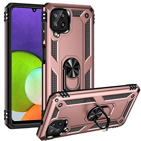 Silikon Hülle Handyhülle und Kunststoff Schutzhülle Hartschalen Tasche mit Magnetisch Fingerring Ständer MQ3 für Samsung Galaxy A22 4G Rosegold