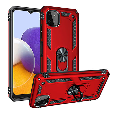 Silikon Hülle Handyhülle und Kunststoff Schutzhülle Hartschalen Tasche mit Magnetisch Fingerring Ständer MQ3 für Samsung Galaxy A22 5G Rot