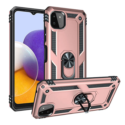 Silikon Hülle Handyhülle und Kunststoff Schutzhülle Hartschalen Tasche mit Magnetisch Fingerring Ständer MQ3 für Samsung Galaxy A22s 5G Rosegold