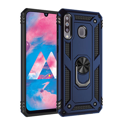 Silikon Hülle Handyhülle und Kunststoff Schutzhülle Hartschalen Tasche mit Magnetisch Fingerring Ständer MQ3 für Samsung Galaxy A40s Blau