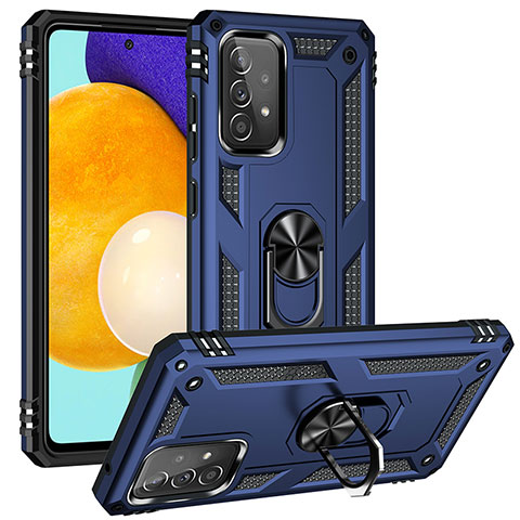 Silikon Hülle Handyhülle und Kunststoff Schutzhülle Hartschalen Tasche mit Magnetisch Fingerring Ständer MQ3 für Samsung Galaxy A52 4G Blau