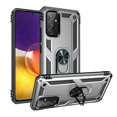 Silikon Hülle Handyhülle und Kunststoff Schutzhülle Hartschalen Tasche mit Magnetisch Fingerring Ständer MQ3 für Samsung Galaxy A54 5G Silber