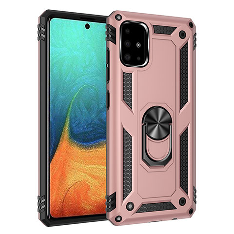 Silikon Hülle Handyhülle und Kunststoff Schutzhülle Hartschalen Tasche mit Magnetisch Fingerring Ständer MQ3 für Samsung Galaxy A71 4G A715 Rosegold