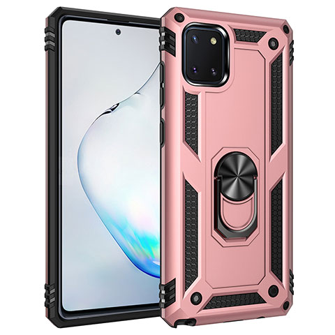 Silikon Hülle Handyhülle und Kunststoff Schutzhülle Hartschalen Tasche mit Magnetisch Fingerring Ständer MQ3 für Samsung Galaxy A81 Rosegold