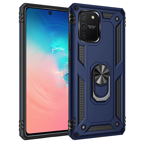 Silikon Hülle Handyhülle und Kunststoff Schutzhülle Hartschalen Tasche mit Magnetisch Fingerring Ständer MQ3 für Samsung Galaxy A91 Blau