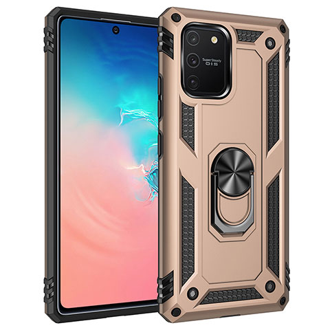 Silikon Hülle Handyhülle und Kunststoff Schutzhülle Hartschalen Tasche mit Magnetisch Fingerring Ständer MQ3 für Samsung Galaxy A91 Gold