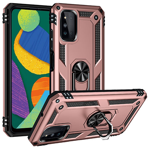 Silikon Hülle Handyhülle und Kunststoff Schutzhülle Hartschalen Tasche mit Magnetisch Fingerring Ständer MQ3 für Samsung Galaxy F52 5G Rosegold