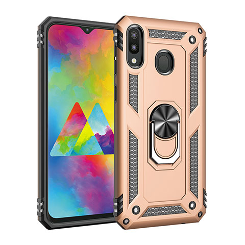 Silikon Hülle Handyhülle und Kunststoff Schutzhülle Hartschalen Tasche mit Magnetisch Fingerring Ständer MQ3 für Samsung Galaxy M20 Gold